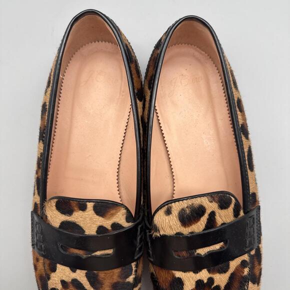 J.Crew Academy Penny Loafers Women’s 9 Leopard Print Calf Hair Preppy Chic Corp - Picture 4 of 8